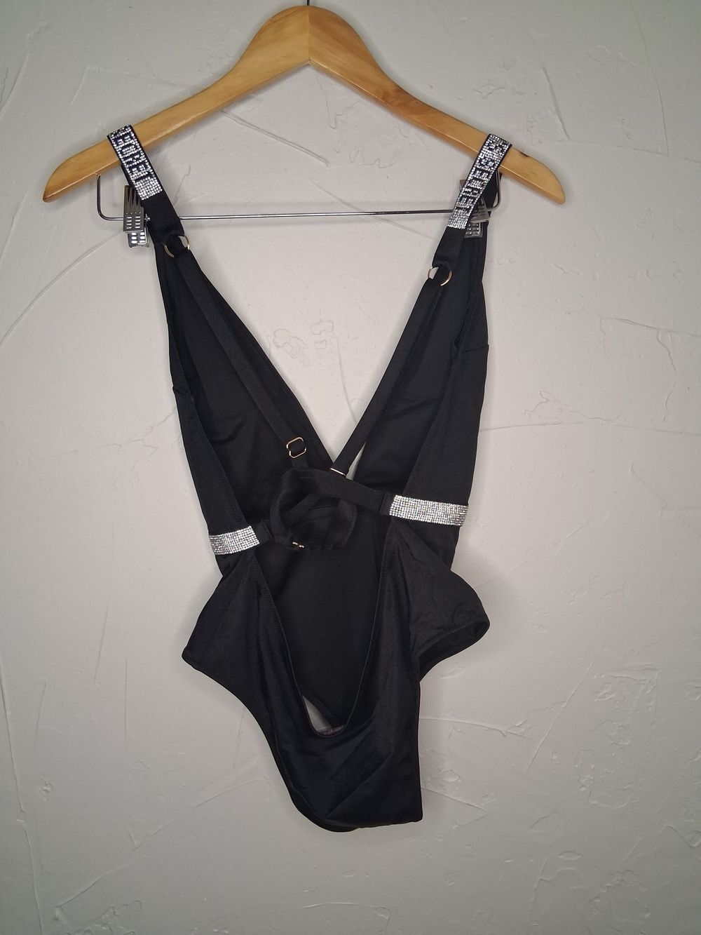 Victoria's Secret Black Rhinestone One Piece Swimsuit Size Medium | Plunge Neck - Picture 9 of 9